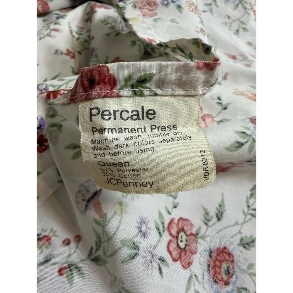 Vintage JCPenney country Queen Flat Sheet Floral Rose Cottagecore countrycore